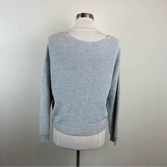Lulus Solid Gray Knit V Neck Long Sleeve Sweater Women Small Boho Casual - Picture 6 of 7